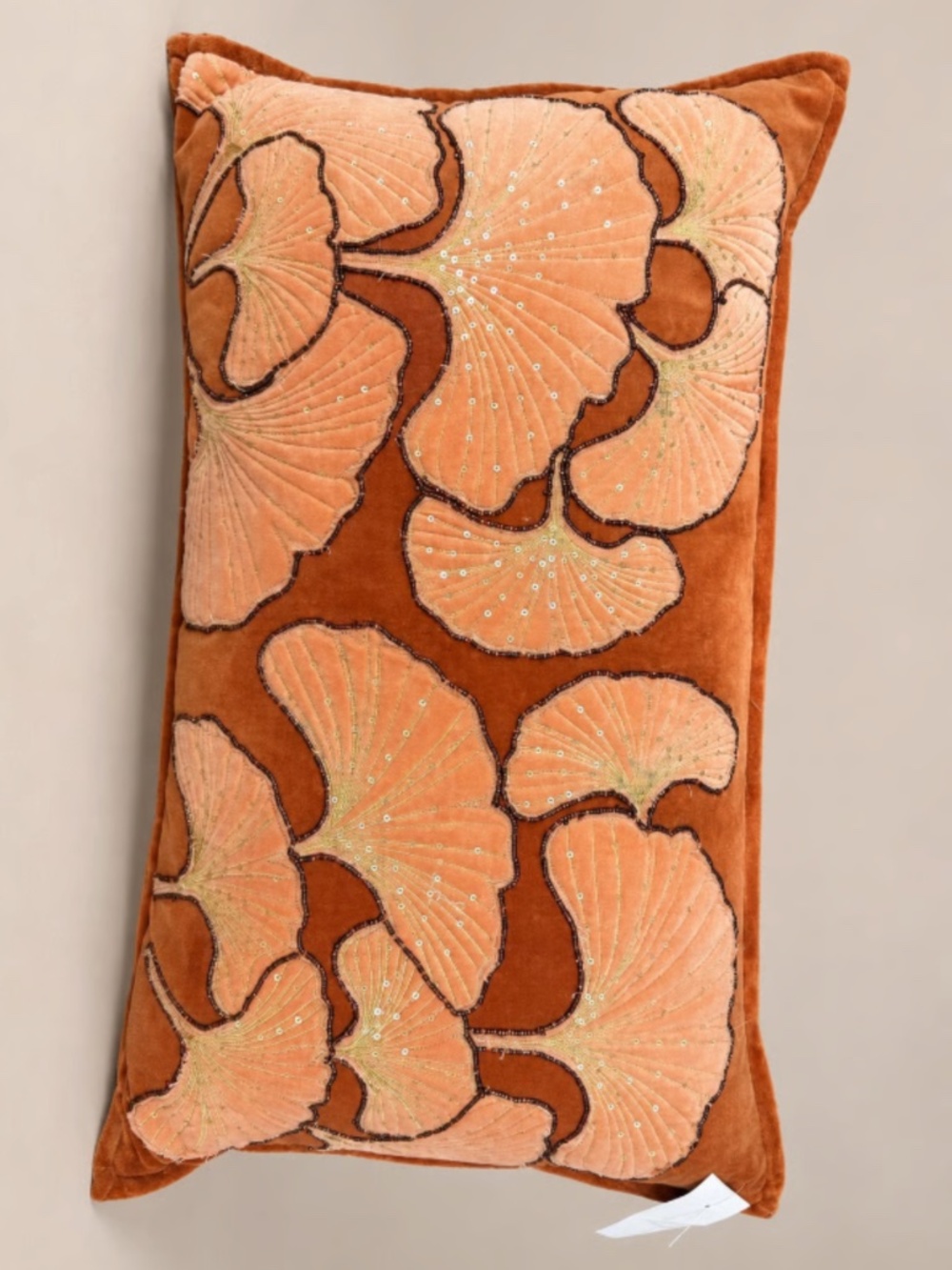 NWT Papyrus Orange Leaf Beaded Decorative Throw Pillow Gingko